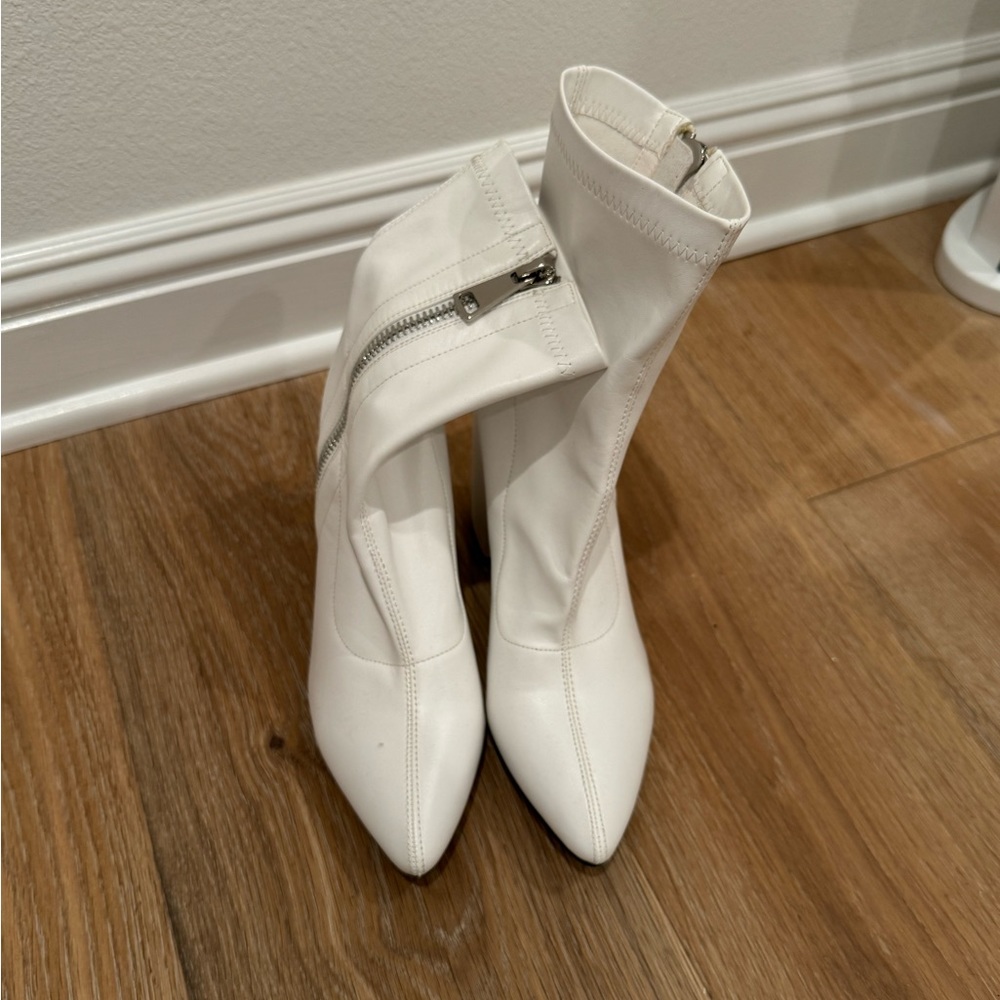 White faux leather ankle boots